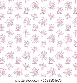 Seamless magnolia blossom pattern in delicate hand drawn line art on light background. Expresses elegance, floral beauty and natural grace in a timeless botanical design