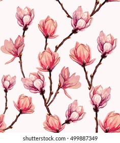 Seamless magnolia pattern. Exotic Flower. Vector Design. Floral Texture. Summer and Spring Floral Background. 
