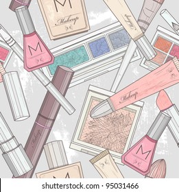 Seamless makeup and cosmetics  pattern.