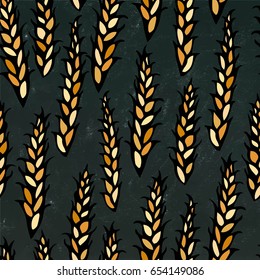 Seamless with Malt. Isolated on a Black Chalkboard Background. Realistic Doodle Cartoon Style Hand Drawn Sketch Vector Illustration. Beer Pattern.