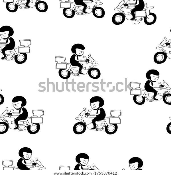 Seamless  man with big bike  pattern  background \
for design vector\
eps.10