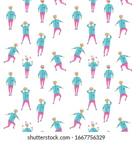 Seamless man poses vector pattern. Background design template.  