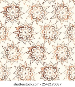 Padrão de fundo de mandala sem costura. tema marrom Fundo desenhado à mão com motivos florais e geométricos. Imprimir com motivos étnicos, folclóricos e tradicionais. Ilustração de vetor gráfico.