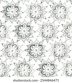 Seamless mandala background pattern. spring summer theme  Hand drawn background with floral and geometric motifs. Print with ethnic, folk, traditional motifs. Graphic vector illustration.