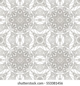 Seamless Mandala. Seamless coloring oriental pattern. Doodle drawing. Hand drawing. Snowflake, floral motifs