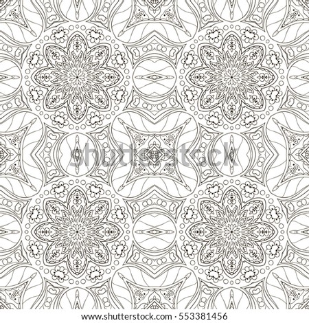 Seamless Mandala. Seamless coloring oriental pattern. Doodle drawing. Hand drawing. Snowflake, floral motifs