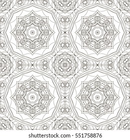 Seamless Mandala. Seamless floral ornament. Doodle drawing. Hand drawing. Yoga, floral motifs. Coloring