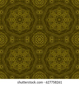Seamless Mandala. Seamless floral ornament. Doodle drawing. Hand drawing. Yoga, floral motifs. Olive