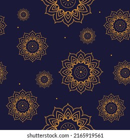 Seamless Mandala Or Floral Pattern Background In Yellow And Blue Color.