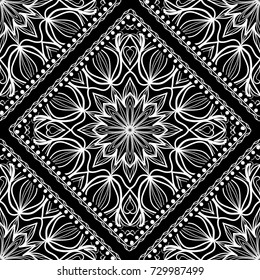 Seamless mandala floral pattern for design. vector Illustration. Black, white. For scrapbooking, wallpaper, cases for smartphones, print, surface texture, pillows, bags.