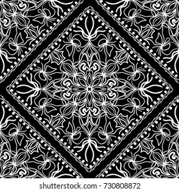 Seamless mandala floral pattern for design. vector Illustration. Black, white. For scrapbooking, wallpaper, cases for smartphones, print, surface texture, pillows, bags.