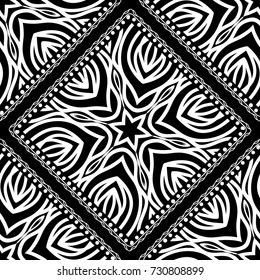 Seamless mandala floral pattern for design. vector Illustration. Black, white. For scrapbooking, wallpaper, cases for smartphones, print, surface texture, pillows, bags.