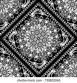 Seamless mandala floral pattern for design. vector Illustration. Black, white. For scrapbooking, wallpaper, cases for smartphones, print, surface texture, pillows, bags.