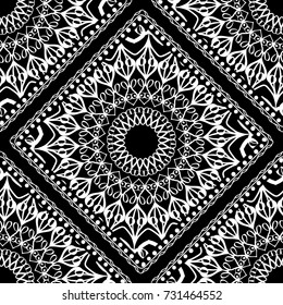 Seamless mandala floral pattern for design. vector Illustration. Black, white. For scrapbooking, wallpaper, cases for smartphones, print, surface texture, pillows, bags.