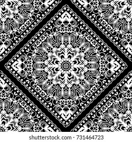 Seamless mandala floral pattern for design. vector Illustration. Black, white. For scrapbooking, wallpaper, cases for smartphones, print, surface texture, pillows, bags.