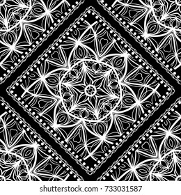 Seamless mandala floral pattern for design. vector Illustration. Black, white. For scrapbooking, wallpaper, cases for smartphones, print, surface texture, pillows, bags.
