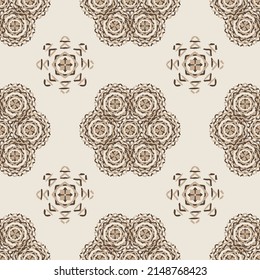 Seamless Mandala light design gray cream background concept of flowers, circles,Flowers,triangle and dots in ocean yellow pattern.medallion ornamental seamless pattern.cream Mandala vector pattern.