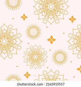 Seamless Mandala Pattern Background In Pink And Chrome Yellow Color.