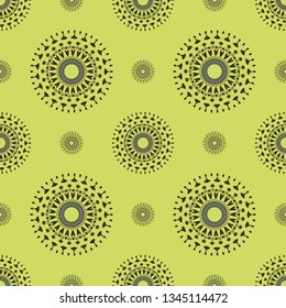 Seamless mandala pattern in cool shades on light green background. Asian style. Backdrop for manufacturing,textile or book covers, clothes,wallpapers, print, gift wrap, scrapbooking.Vector