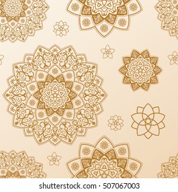 Seamless mandala pattern. Ethnic vector vintage elements. Hand drawn decorative background. Round flowers Islam, Arabic, Indian, ottoman motifs. Design printing fabric paper