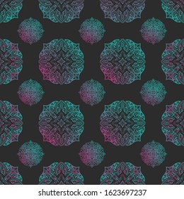 Seamless Mandala Pattern with green and pink gradient