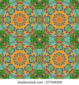 Seamless mandala pattern. Islamic motifs. Kaleidoscope.