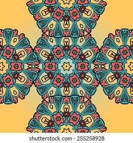 Seamless mandala pattern on henna background. 