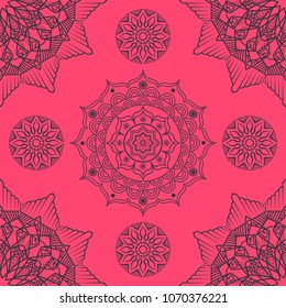 Seamless mandala pattern on pink background