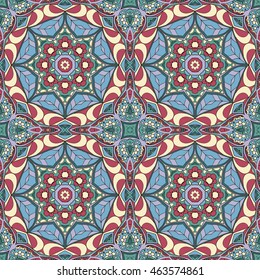 Seamless Mandala pattern. Seamless ornament for your creativity. Blue tone