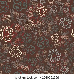 Seamless mandala pattern for printing on textile or paper. Hand drawn elements spread obout background. Henna Color.