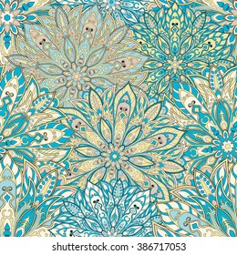 Seamless mandala pattern for printing on fabric or paper. Hand drawn background. Islam, Arabic, Indian, ottoman motifs.