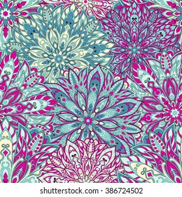 Seamless mandala pattern for printing on fabric or paper. Hand drawn background. Islam, Arabic, Indian, ottoman motifs.