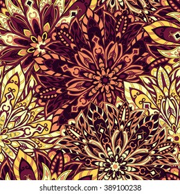 Seamless mandala pattern for printing on fabric or paper. Hand drawn background. Islam, Arabic, Indian, ottoman motifs.