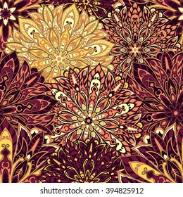Seamless mandala pattern for printing on fabric or paper. Hand drawn background. Islam, Arabic, Indian, ottoman motifs.