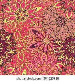 Seamless mandala pattern for printing on fabric or paper. Hand drawn background. Islam, Arabic, Indian, ottoman motifs.