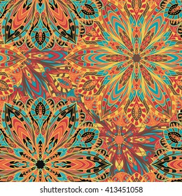 Seamless mandala pattern for printing on fabric or paper. Hand drawn background. Islam, Arabic, Indian, ottoman motifs.