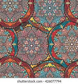 Seamless mandala pattern for printing on fabric or paper. Hand drawn background. Islam, Arabic, Indian, ottoman motifs.
