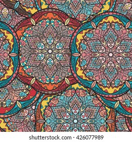 Seamless mandala pattern for printing on fabric or paper. Hand drawn background. Islam, Arabic, Indian, ottoman motifs.