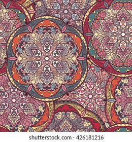 Seamless mandala pattern for printing on fabric or paper. Hand drawn background. Islam, Arabic, Indian, ottoman motifs.