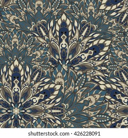Seamless mandala pattern for printing on fabric or paper. Hand drawn background. Islam, Arabic, Indian, ottoman motifs.
