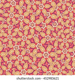 Seamless mandala pattern for printing on fabric or paper. Islam, Arabic, Indian, ottoman motifs. Laced decorative background with round floral and geometric ornament. Hand drawn. Boho festival style.
