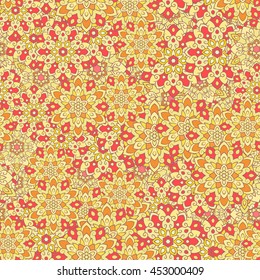 Seamless mandala pattern for printing on fabric or paper. Islam, Arabic, Indian, ottoman motifs. Laced decorative background with round floral and geometric ornament. Hand drawn. Boho festival style.