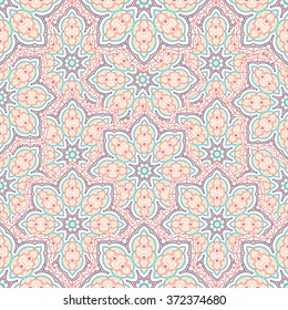 Seamless mandala pattern, repeating round print. Abstract floral background in the ethnic style. Arabic, indian, asian motif for fabric, web page, gift wrap, card, cover, wallpaper, and more. Vector