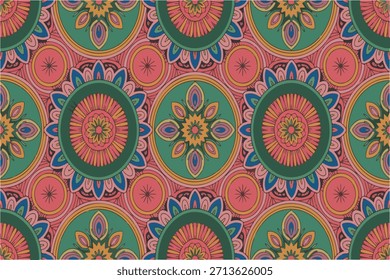 Seamless Mandala Pattern in Traditional Indian or Arabic Style. Seamless Vector Mandala Pattern for Textile, Wrapping Paper, and Print. Detailed Luxury Mandala Ornament Design - Editable Vector Tile.