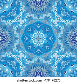 Seamless mandala pattern. Vintage decorative elements. Hand drawn blue background. Islam, Arabic, Indian, ottoman motifs. Can be used for printing on paper and fabric