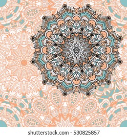 Seamless mandala pattern. Vintage decorative elements. Hand drawn background. Islam, Arabic, Indian, ottoman motifs. Can be used for printing on paper and fabric. Invitation template