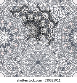 Seamless mandala pattern. Vintage decorative elements. Hand drawn background. Islam, Arabic, Indian, ottoman motifs. Can be used for printing on paper and fabric. Invitation template
