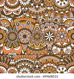 Seamless mandalas pattern. Vintage decorative elements with mandala. Hand drawn mandala background. Islam, Arabic mandala, Indian, mandala ottoman motifs. Perfect for printing on fabric or paper.