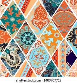 Seamless mandalas tile pattern. Azulejos tiles patchwork. Portuguese and Spain decor