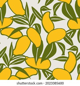 seamless mango pattern with leaves tropical fruit wallpaper vector